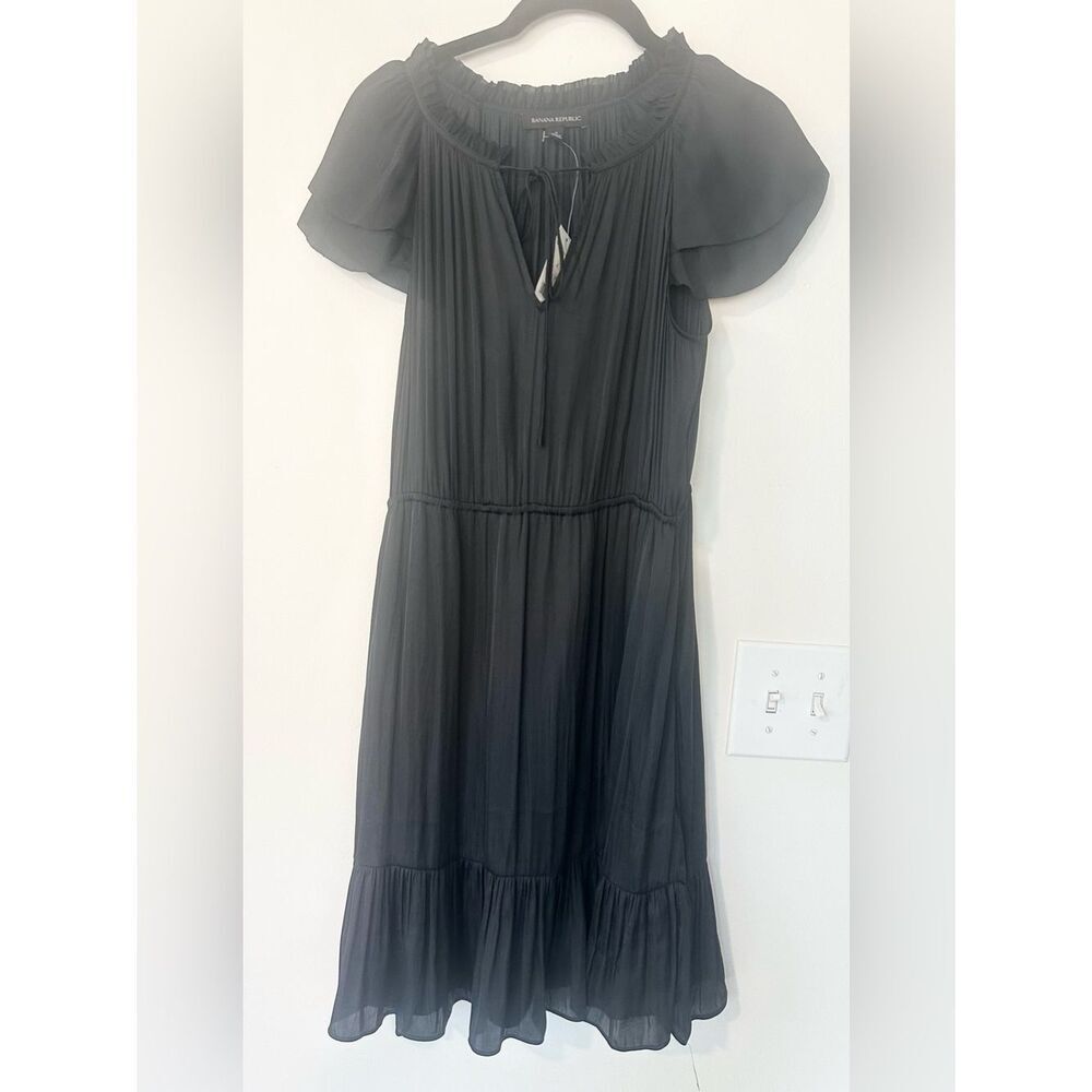 Banana Republic Black Semi-sheer Pleated Midi Length Dress 4